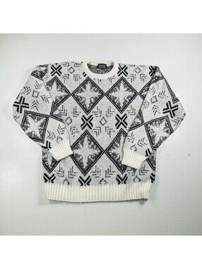 New Era Vintage Sweater Black White Argyle Men’s Size Large